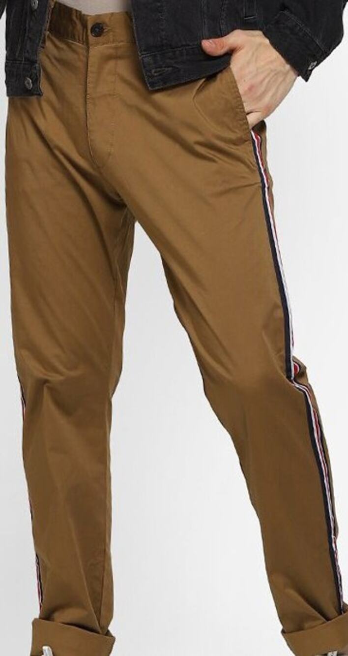 NWt Forever 21 Men's Bronze Brown Khakis Chinos with Side Stripe Size 34 x 32